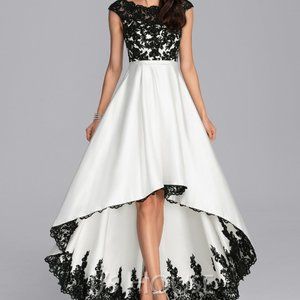 Ball-Gown/Princess Scoop Neck Asymmetrical Satin Formal Dress